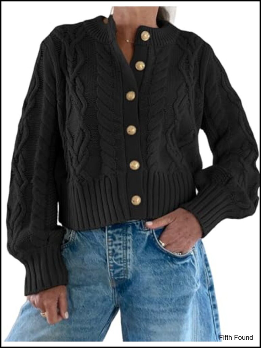 Women Cable Knit Button Up Cropped Cardigan Long Sleeve Acrylic Sweater